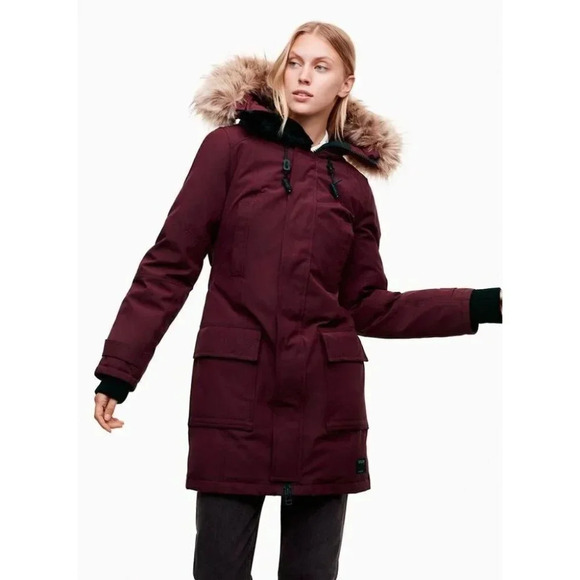 Aritzia Tna Mid Length Bancroft  Goose Down Parka In Red - Picture 3 of 16